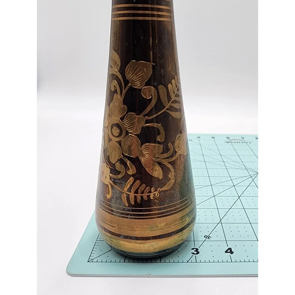 DECORATIVE BRASS FLORAL ETCHED‎ VASE INDIAN ORIGIN